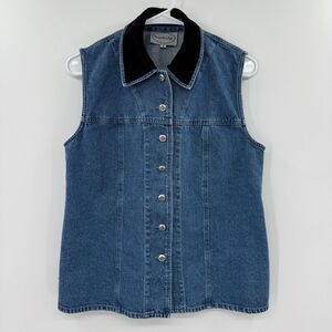 Stonebridge Vintage Vest Size small denim Jean Sleeveless Top‎ velvet collar